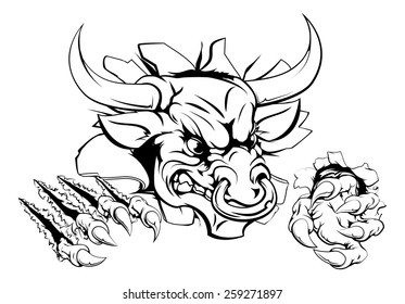 Bull or Minotaur monster smashing through wall and tearing it apart