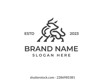 Bull mono line logo icon vector	