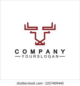 Bull monoline logo design vector template