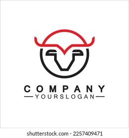 Bull monoline logo design vector template