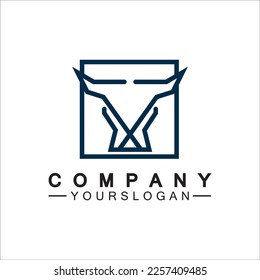 Bull monoline logo design vector template