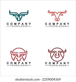 Bull monoline logo design vector template