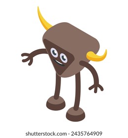 Bull monster creature icon isometric vector. Scary troll. Kid face smile fun