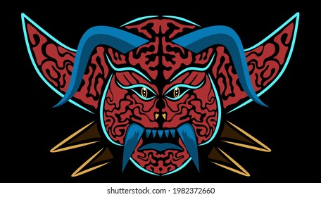bull monster illustration, abstract pattern graphic art