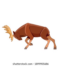 Bull moose or elk fights against from wild animals. Wildlife scene. Cartoon character vector flat illustration isolated on a white background. 