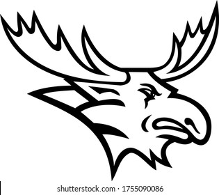 Bull Moose or Elk Head Mascot Black and White