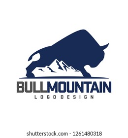 Bull Mountain Logo Design Vector. Isolated Strong Bull Logo on a White Background.