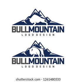 Bull Mountain Logo Design Vector. Isolated Strong Bull Logo on a White Background.
