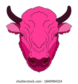 
Bull muzzle with horns. Linear drawing of an animal head. Vector illustration.