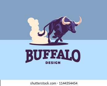 Bull in nature. Field, wild nature. Vector illustration.