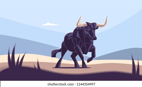 Bull Nature Field Wild Nature Vector Stock Vector (Royalty Free ...