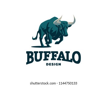 Bull in nature. Field, wild nature. Vector illustration.