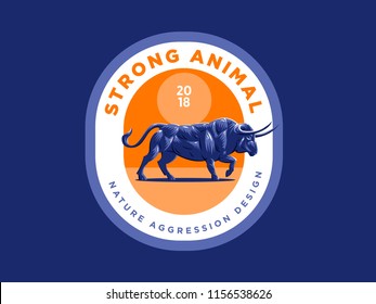 Bull in nature. Field, wild nature. Vector illustration.