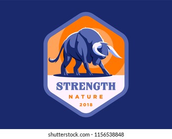 Bull in nature. Field, wild nature. Vector illustration.