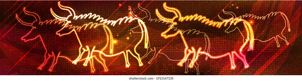 bull neon cave drawing vector illustration