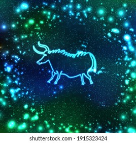 bull neon cave drawing vector illustration