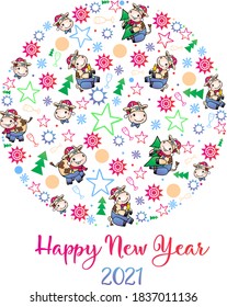 Bull New year 2021. Vector design, Merry Christmas illustration isolated on a white background.  christmas ball with a small cow.
