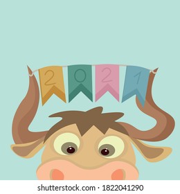 
Bull New Year poster. New Year 2021. Vector illustration.