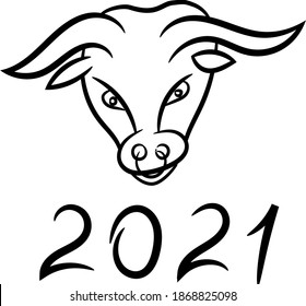 bull with nose ring in black outline style with numbers of the year