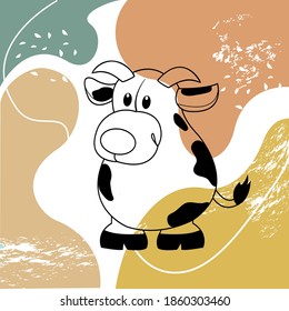 bull on abstract square background, Year of the bull.  New Year 2021. Drawing one line artist, various shapes, stripes. for printing on card, postcard, invitation, flyer. Modern trendy vector