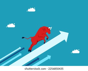 The bull on the arrow goes up. bull market concept money and stock market rise