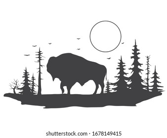 bull on the background of a forest landscape.Vector illustration