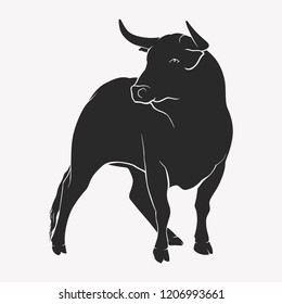 Bull on a white background. Black Bull. Vector Stock illustration