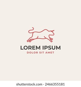 Bull one line outline logo. Running bull elegant icon vector illustration