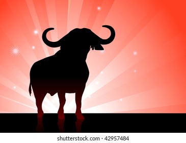 bull onshiny red background Original Vector Illustration