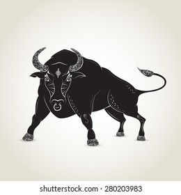 Bull with ornaments, chinese zodiac sign, vector