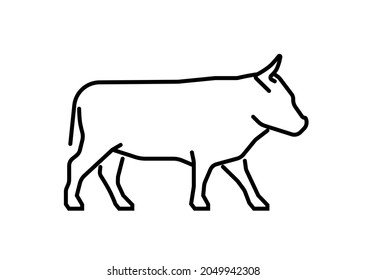 Bull, ox with horns standing icon. Black line symbol vector illustration isolated on white background.