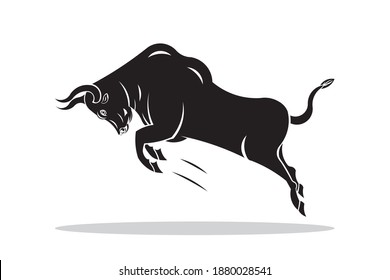 Springen oder Kämpfen von Bullen oder OX, mit schwarz-weißer Vektorgrafik