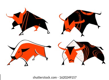 Bull. Ox. Vector template taurus isolated on white background. Set sketch illustration.