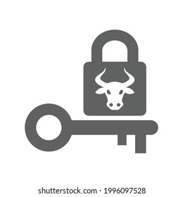Bull password, cow security icon. Gray vector graphics.