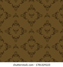 Patrón de toros. Cabeza animal decorativa. Ilustración vectorial. Símbolo del año. Silhouette. Búfalo elegante de época. Fondo de Navidad. Adecuado para textiles, papel de embalaje, telas, banners.
