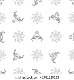 Bull pattern. Decorative animal head. Vector illustration. Symbol of the year. Silhouette. Vintage stylish buffalo. Christmas background. Suitable for textiles, wrapping paper, fabrics, banners.