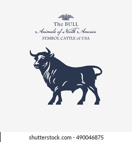 Bull, pet, animal of America, illustration, vector, blue color