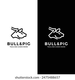 bull and pig farm logo icon vector illustration