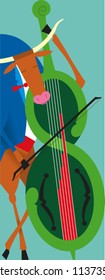 A bull plays a violin in the shape of a dollar sign