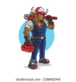 Bull plumber, wrench in his hand