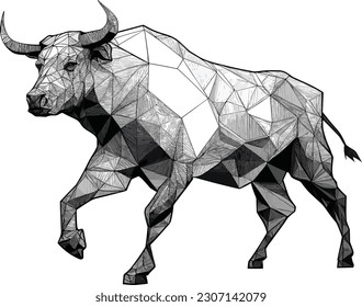 Bull A polygon t shirt design graphic vector