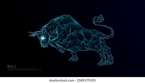 Bull polygon wireframe geometric blue. Wild animals on a dark background. For design various advertising media. Vector EPS10.