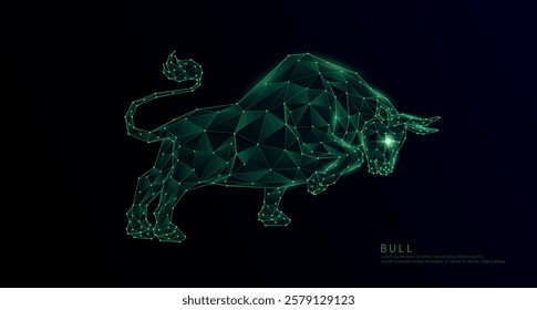 Bull polygon wireframe geometric green. Wild animals on a dark background. For design various advertising media. Vector EPS10.