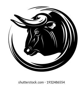 Bull profile portrait vector illustartion, circle tribal tattoo art