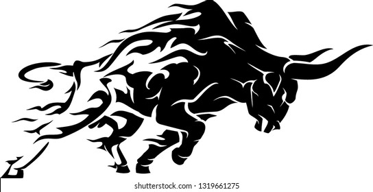 Bull Raging Flame Run, Abstract Silhouette