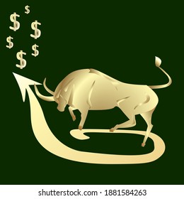 the bull raises its an arrow to the top to the dollars