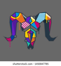 Bull. Ram. Goat. Skull. Poster. Print. Animal. Emblems and Design Element. Flat Style. Thin Line Art Design. Modern abstract concept. Logo. Multicolored abstract art. Geometric art. 