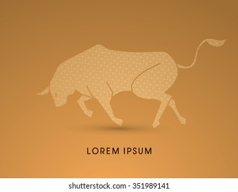 Bull ready to fight  designed using gold geometric pattern graphic vector.