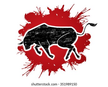 Bull ready to fight  designed using grunge brush on splash blood background graphic vector.