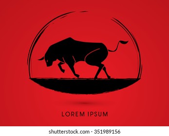 Bull ready to fight  designed using grunge brush graphic vector.